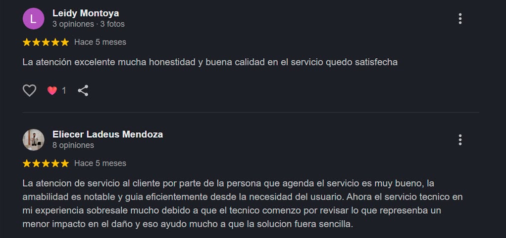 Reseña de cliente sobre JM Reparaciones en Google