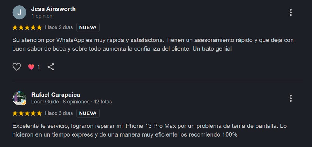 Reseña positiva de cliente de JM Reparaciones Medellín